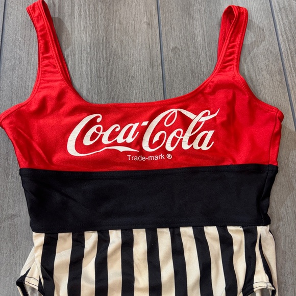 Vintage 1996 Coca-Cola Red and Black Striped One-Piece Swimsuit - Picture 3 of 13
